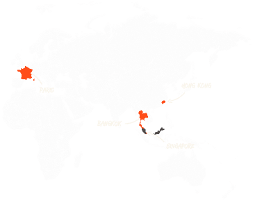 World map highlighting Statrys office locations in Manchester, Paris, Bangkok, Hong Kong, and Singapore
