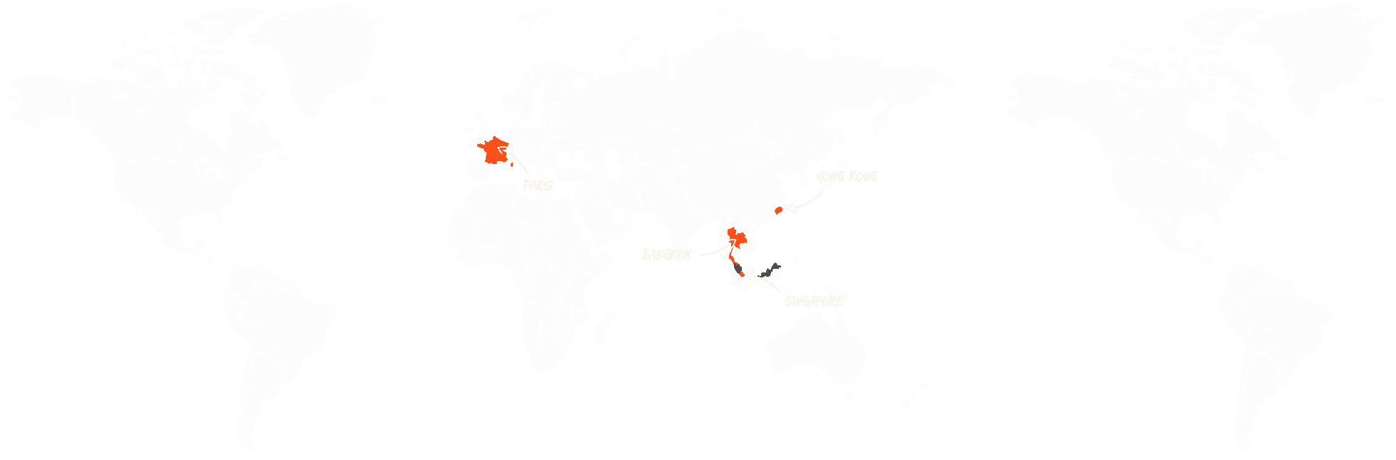 World map highlighting Statrys office locations in Manchester, Paris, Bangkok, Hong Kong, and Singapore